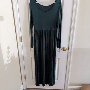 Dark green, long sleeve maxi dress with pockets